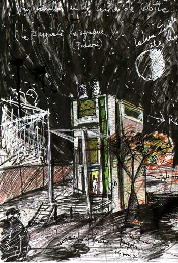 Casa en el r�o- 1999 - Tinta y l�piz sobre papel- 35cmx50cm