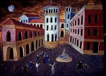 Piazza and fountain - Oil on lino, A�o 2002